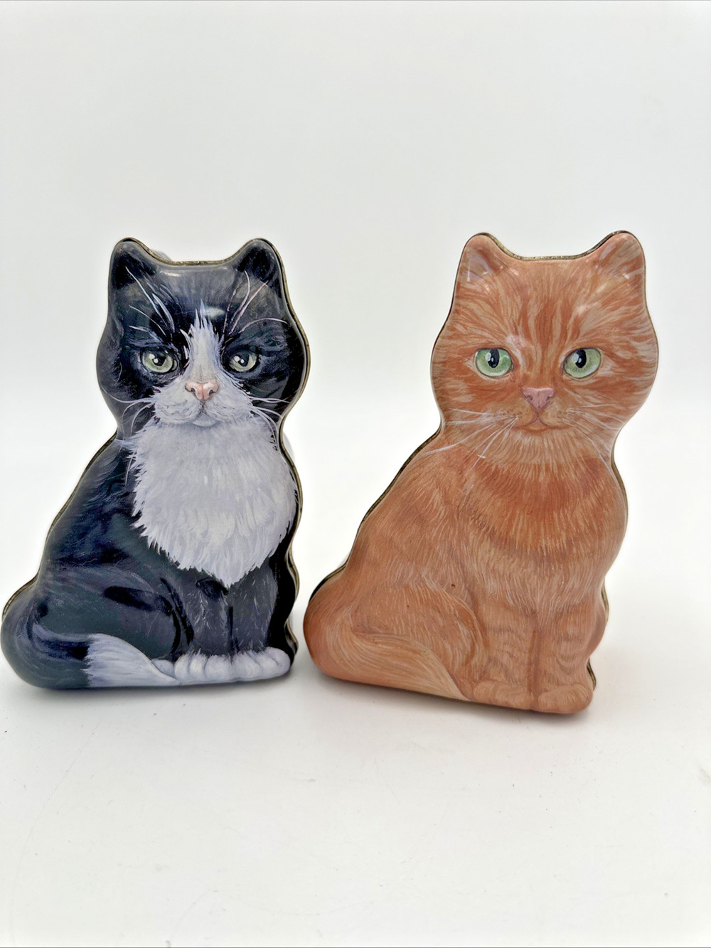 Set Of 2 Black & White Tuxedo Orange Tabby Cat Shaped Tin Box Co.